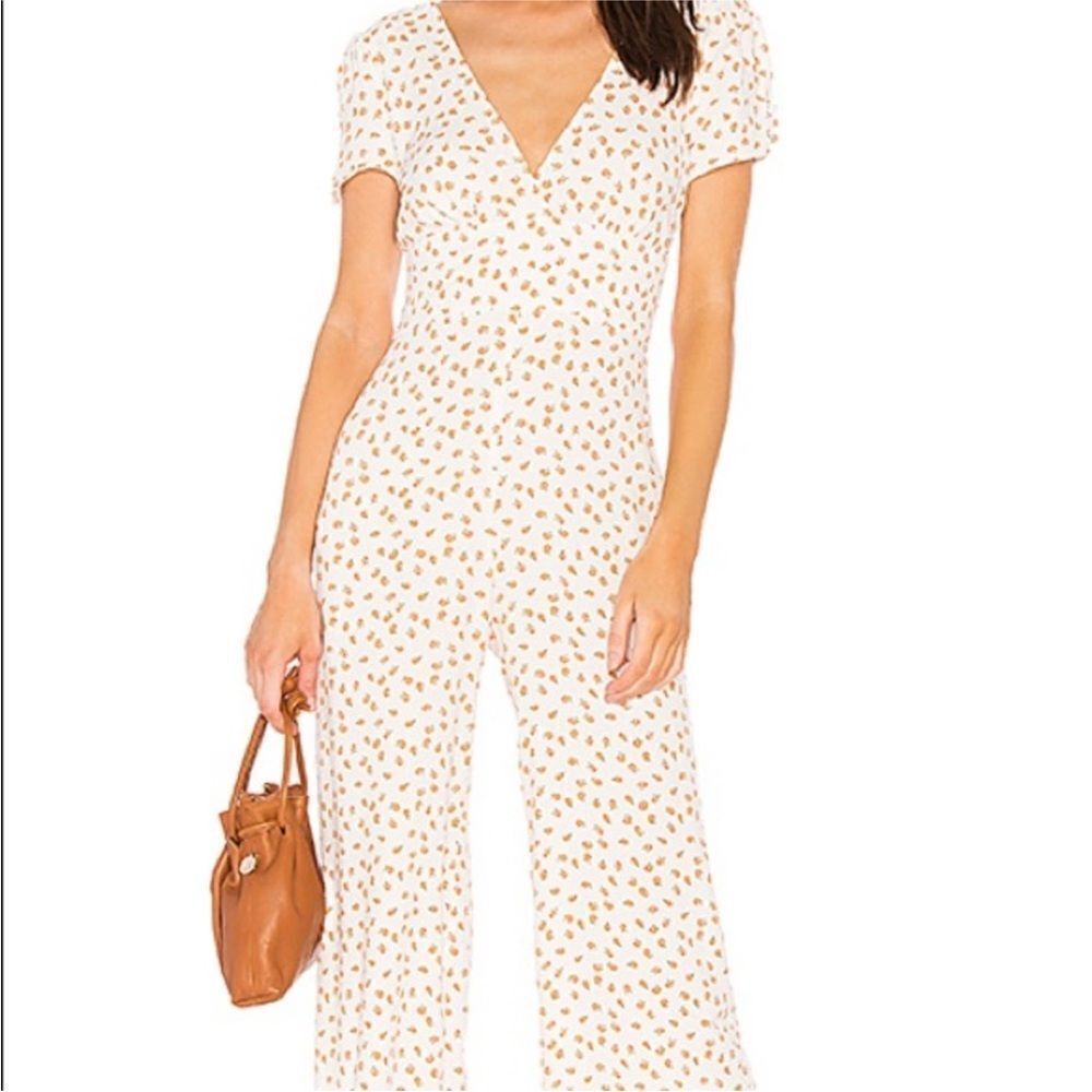 FREE PEOPLE | Mia White Peach Fruit Print Short Sleeve Jumpsuit Women’s Size 6